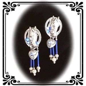 Western Silver Horse Head Dangle Post Earrings